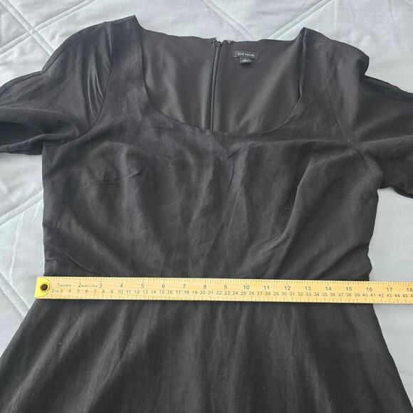 Women’s Linen Blend Black Midi Dress Coastal Minimalist OldMoney work to evening - Picture 11 of 14